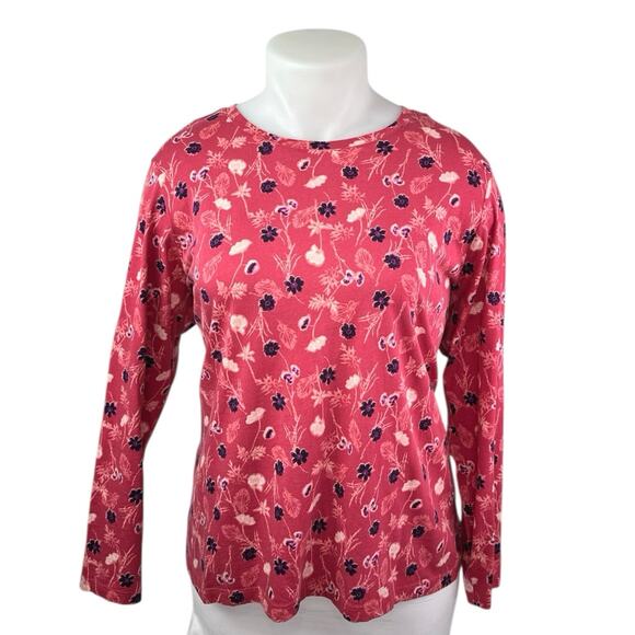 Lands' End Women's Pink Red Floral Cotton Long Sleeve Tee T-shirt Top Size XL - Picture 1 of 5